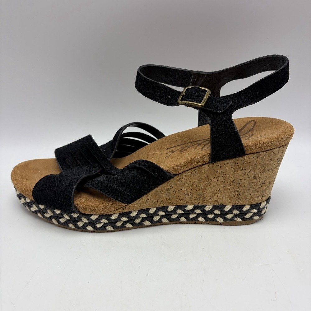 Zodiac Sandals Womens 10 M Paola Black Leather Wedge Espadrilles Cork Wedge